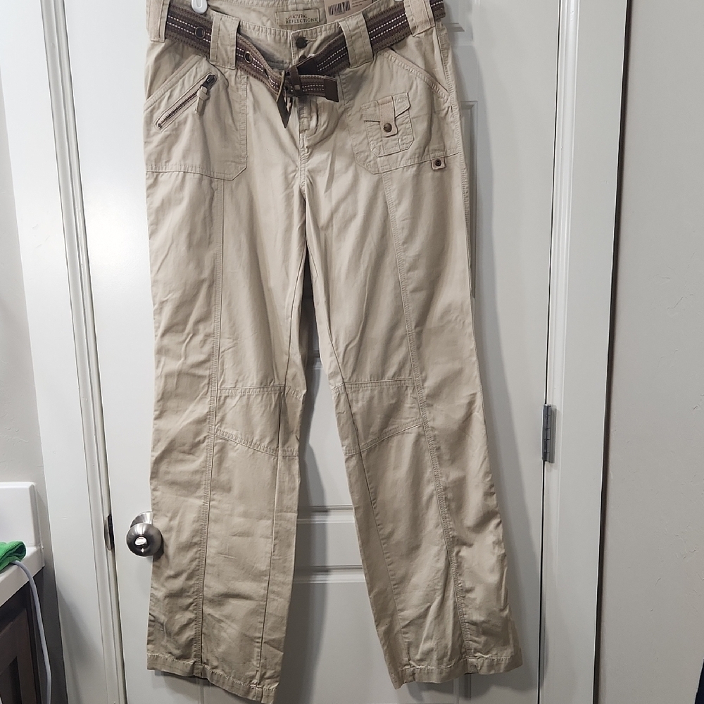 NWT - Women's Natural Reflections Tan Cargo Pants with Belt - Size 10